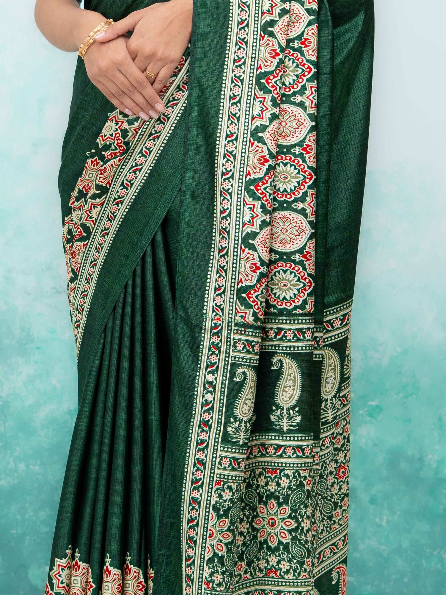 Dark Green Crepe Saree