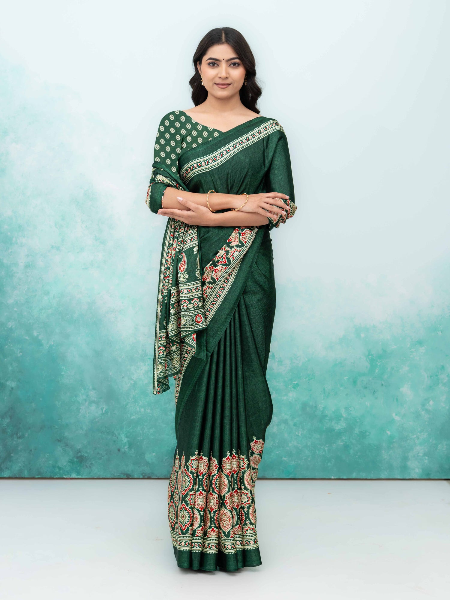 Dark Green Crepe Saree
