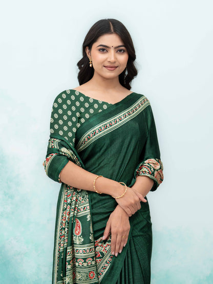 Dark Green Crepe Saree