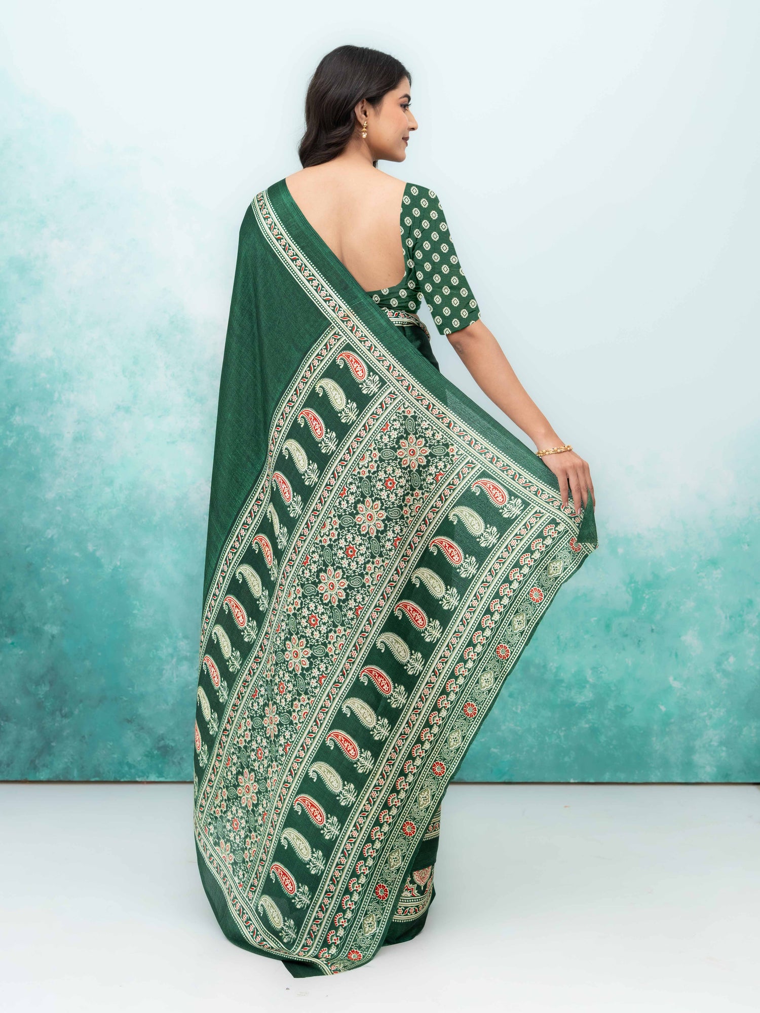 Dark Green Crepe Saree