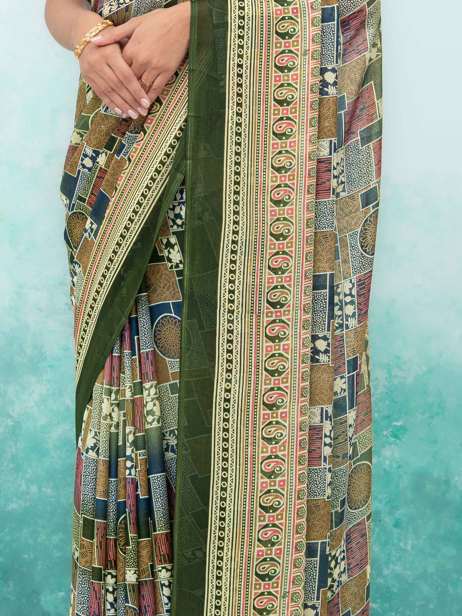 Olive Green Poly Viscose Saree
