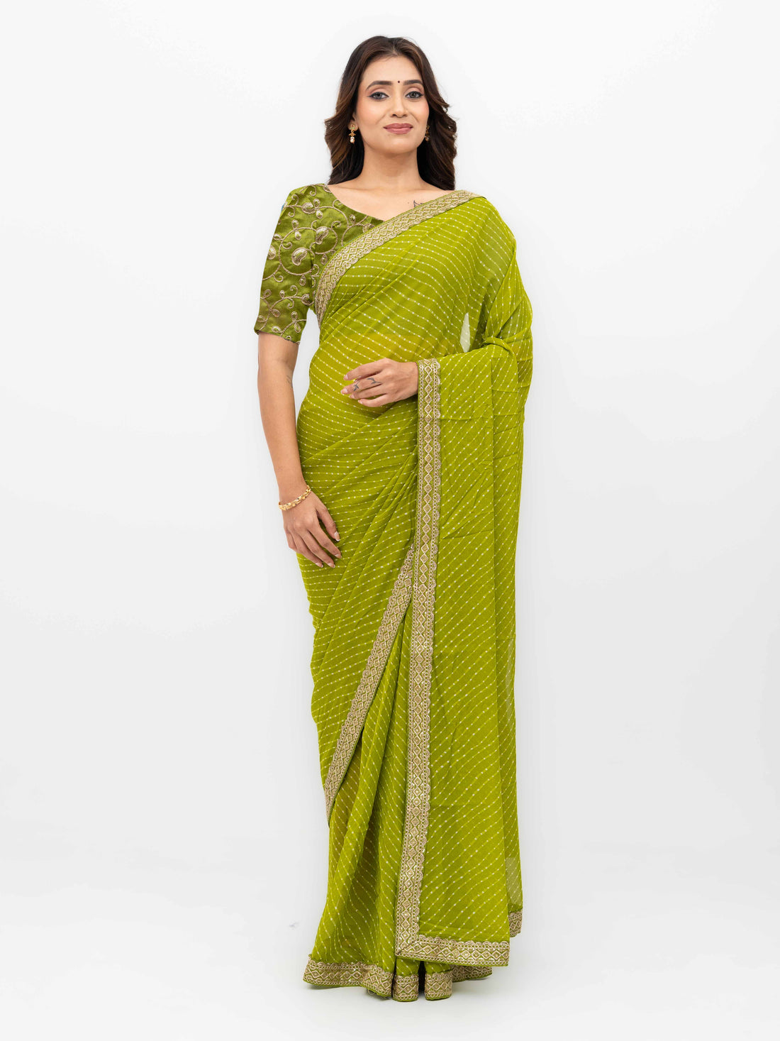 Leher Light Green Soft Georgette Leheriya Saree
