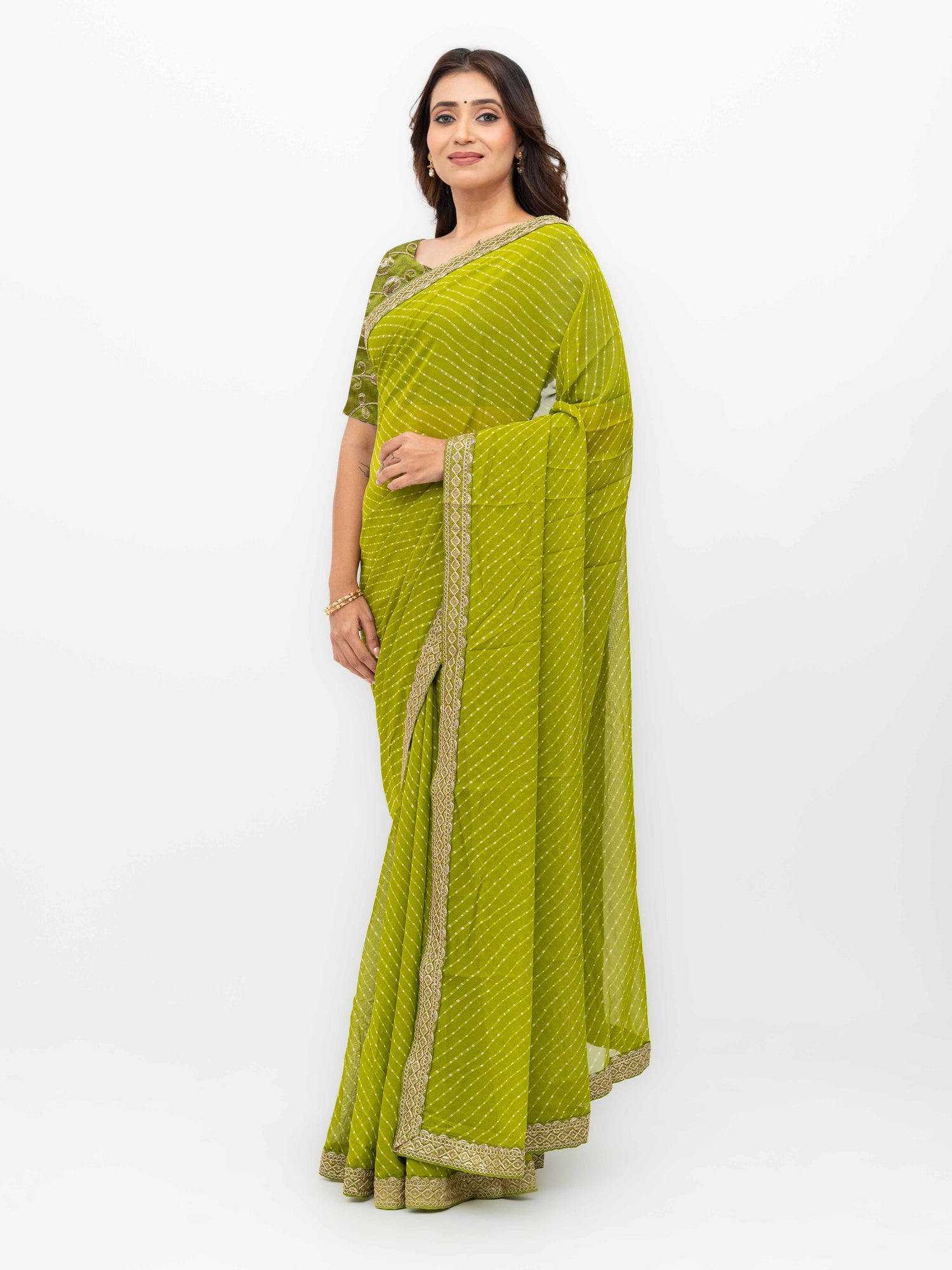 Leher Light Green Soft Georgette Leheriya Saree