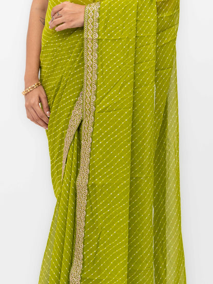 Leher Light Green Soft Georgette Leheriya Saree