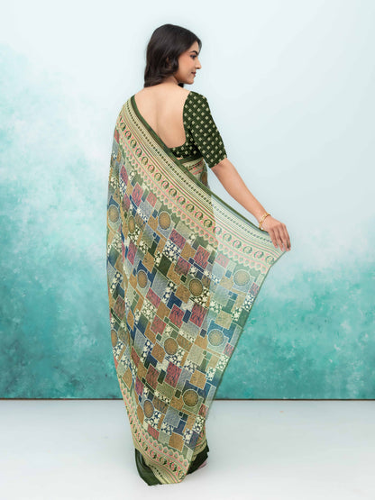 Olive Green Poly Viscose Saree