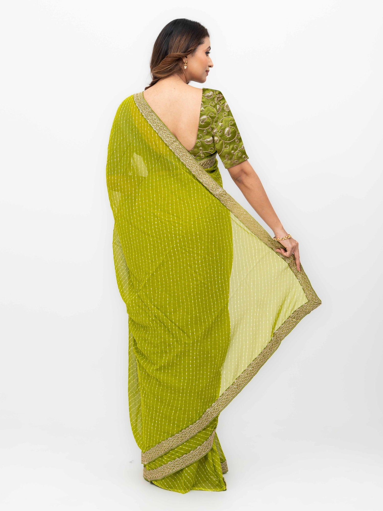 Leher Light Green Soft Georgette Leheriya Saree