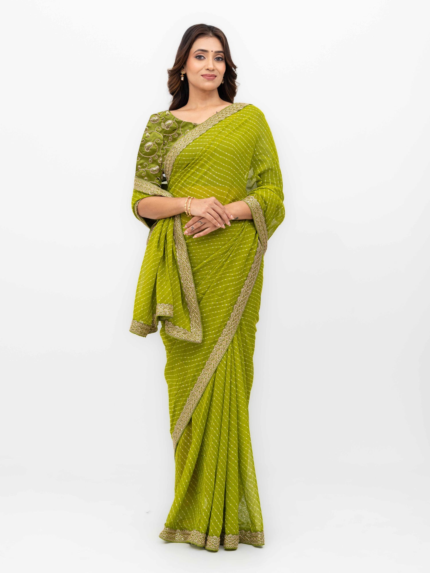 Leher Light Green Soft Georgette Leheriya Saree