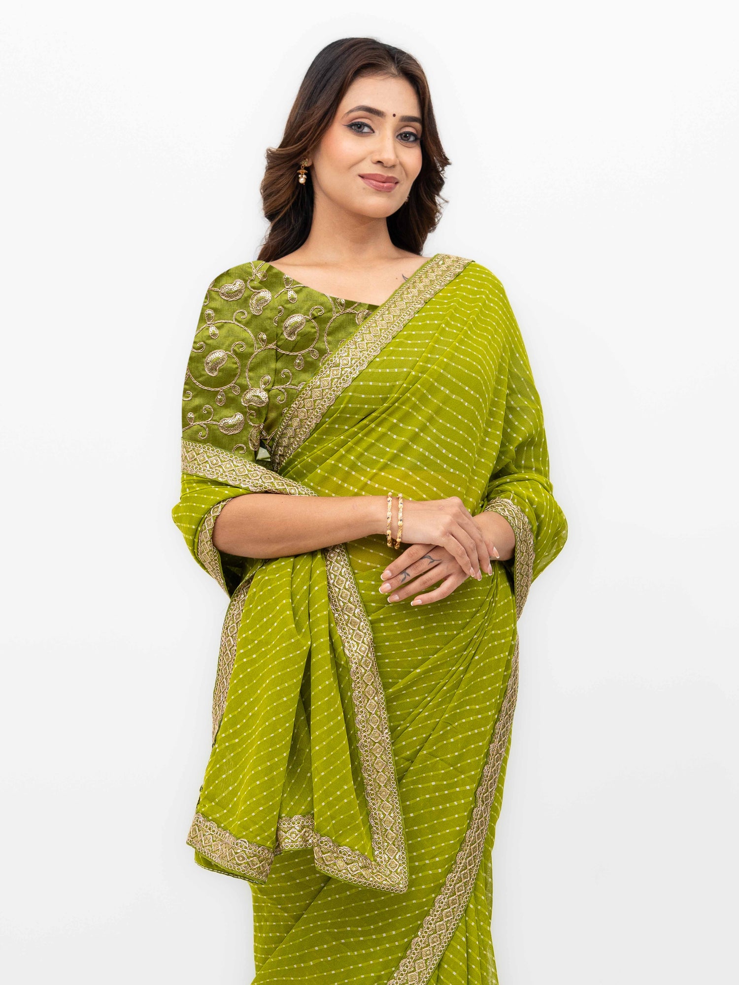Leher Light Green Soft Georgette Leheriya Saree