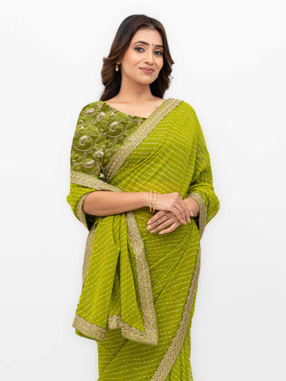 Leher Light Green Soft Georgette Leheriya Saree