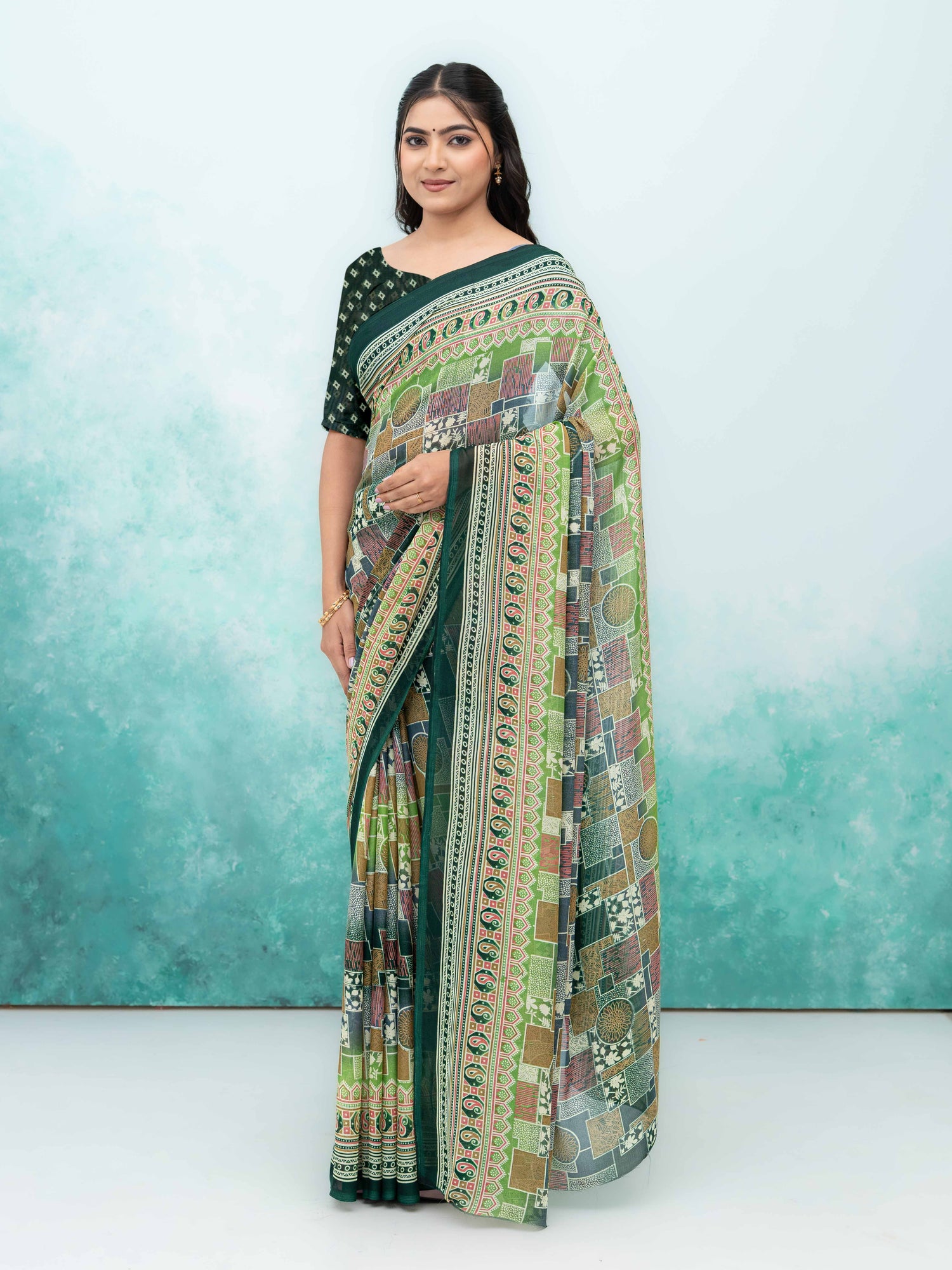 Dark Green Poly Viscose Saree