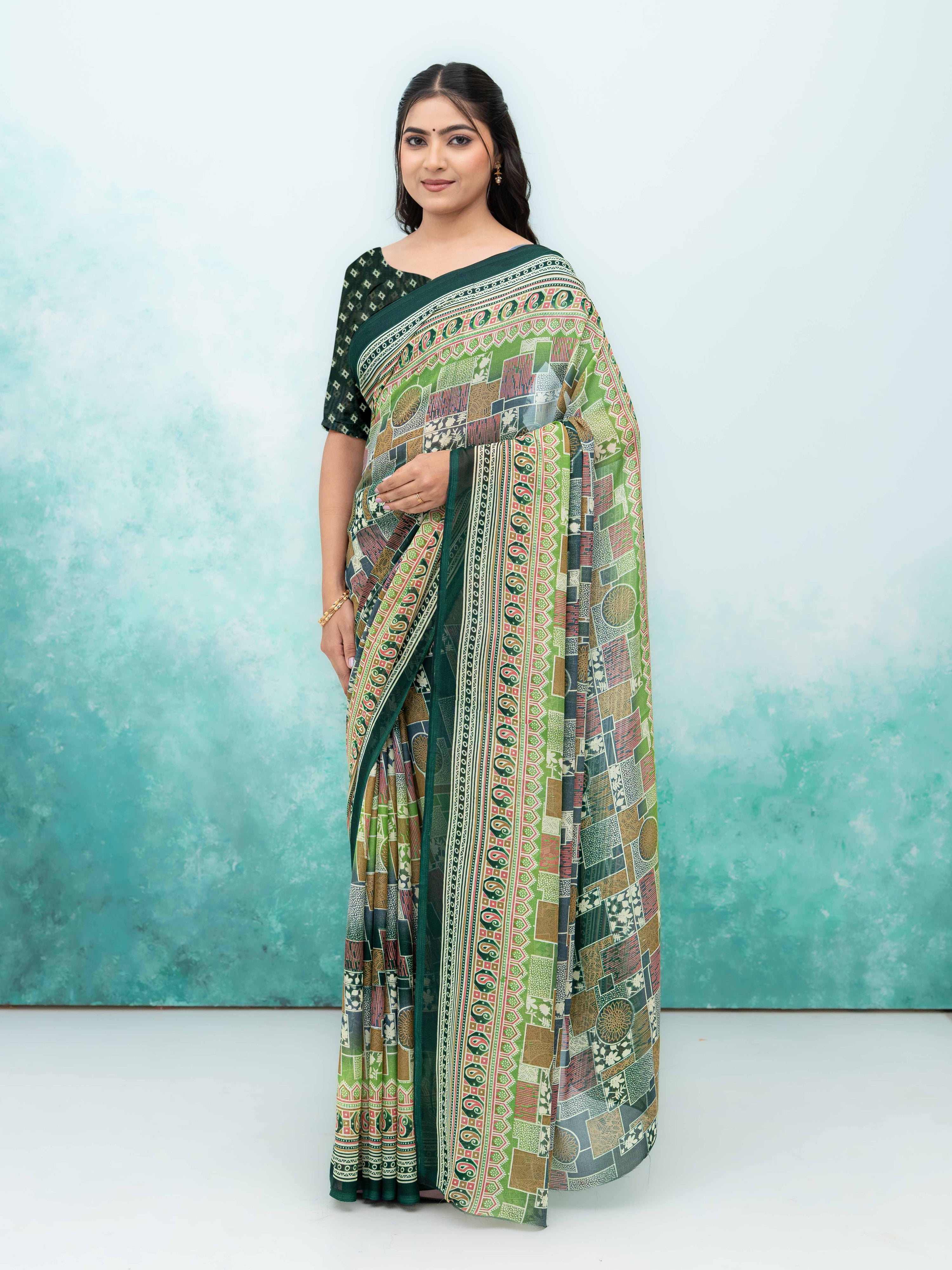 Dark Green Poly Viscose Saree