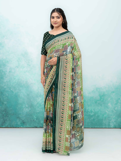 Dark Green Poly Viscose Saree