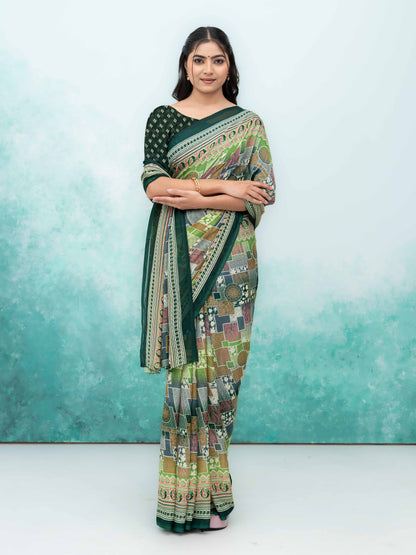 Dark Green Poly Viscose Saree