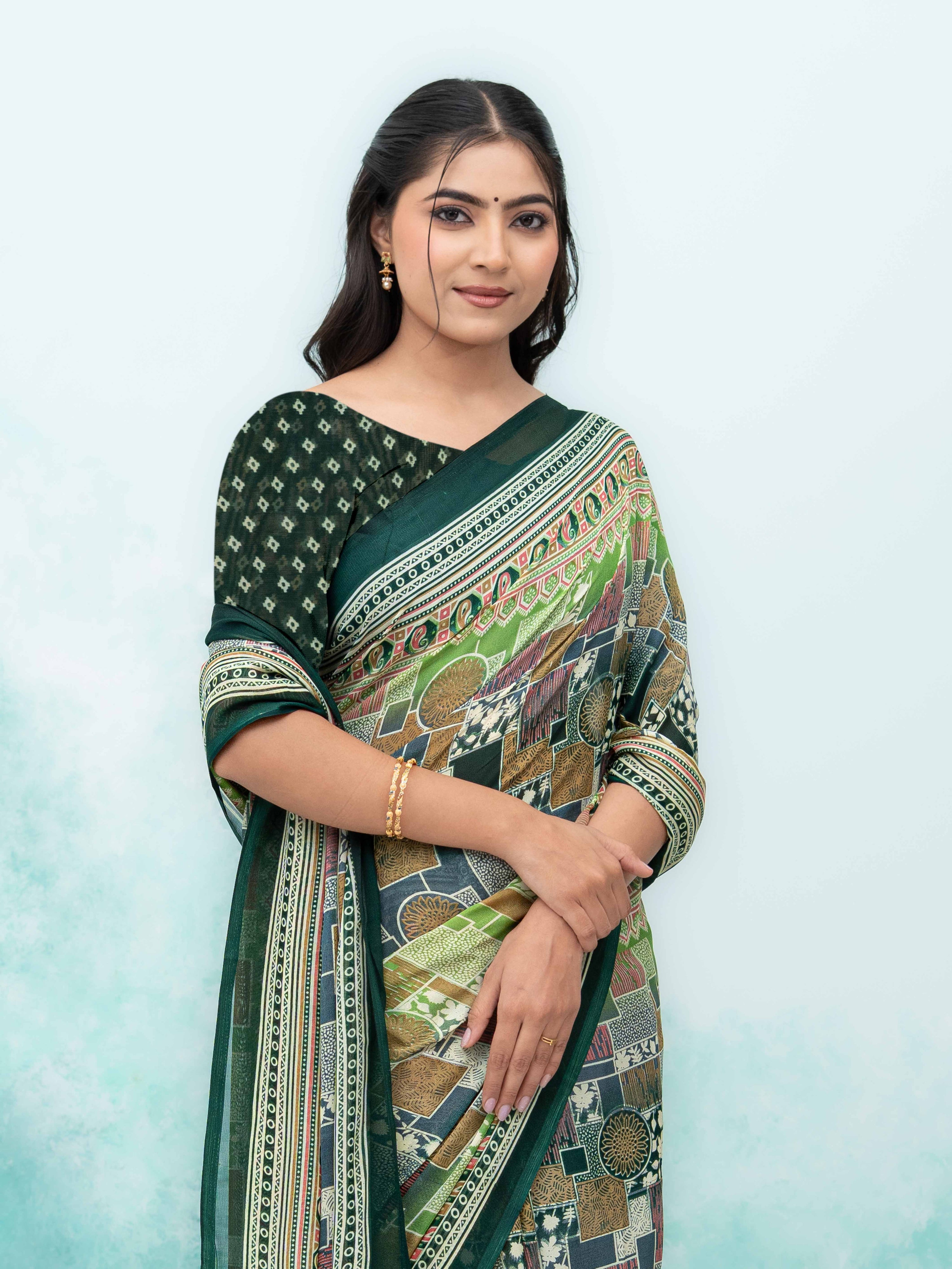 Dark Green Poly Viscose Saree