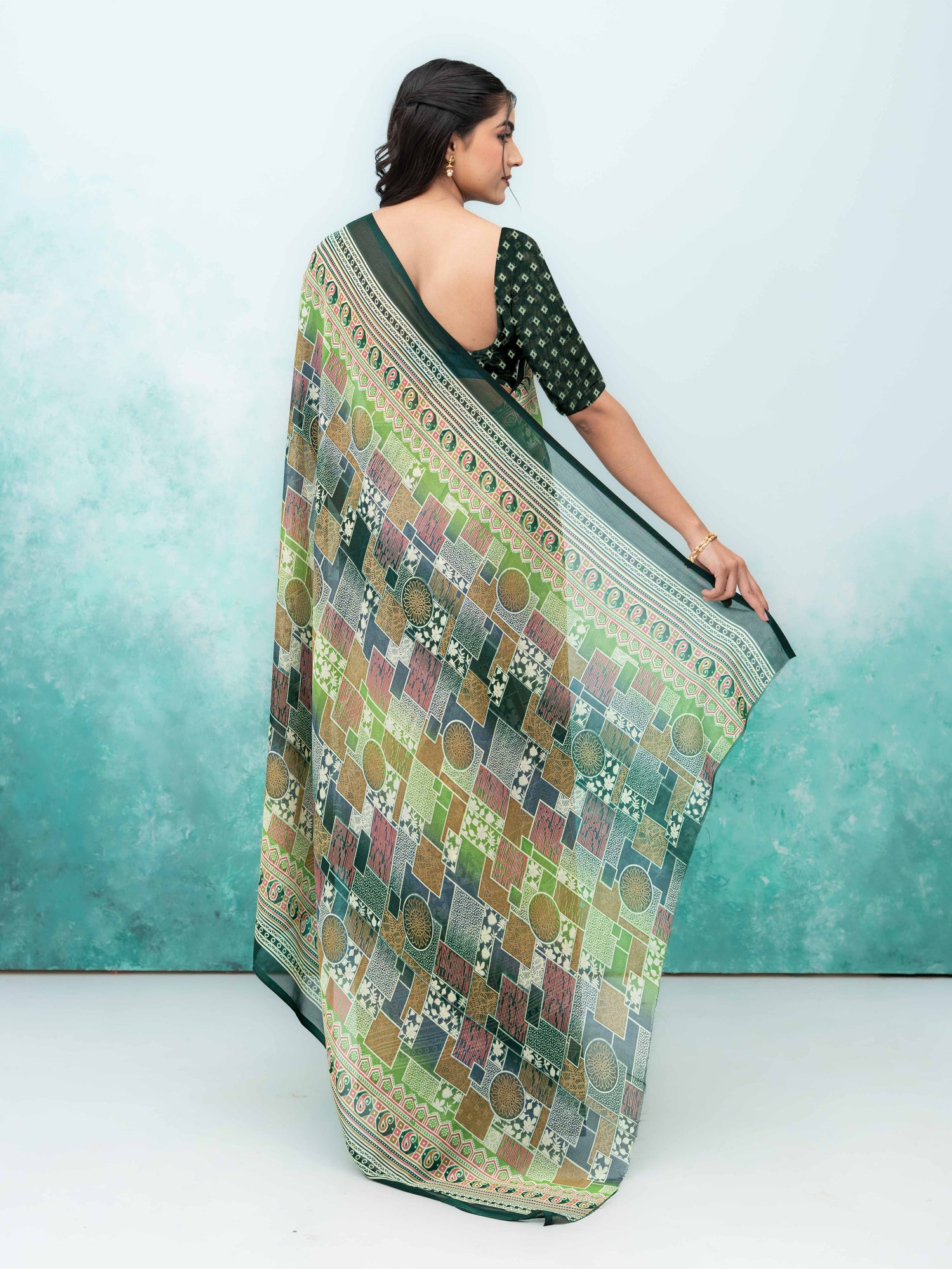 Dark Green Poly Viscose Saree