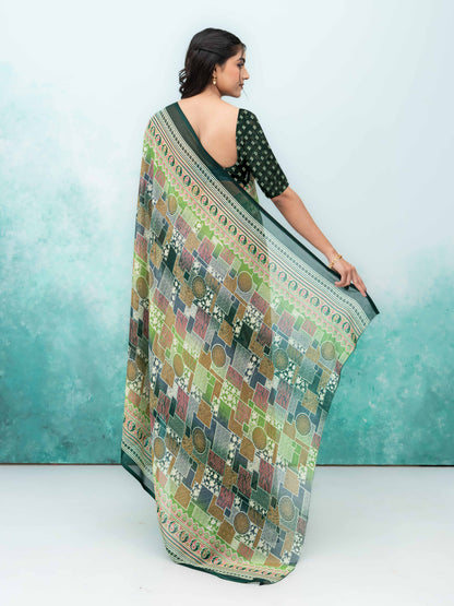 Dark Green Poly Viscose Saree