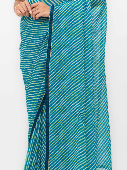 Teal Blue Georgette Leheriya Saree