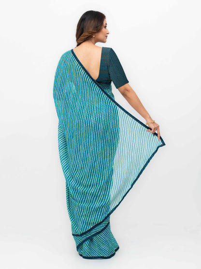 Teal Blue Georgette Leheriya Saree