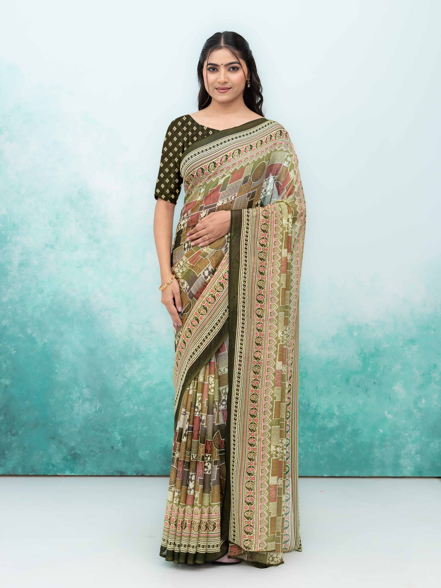 Beige Poly Viscose Saree