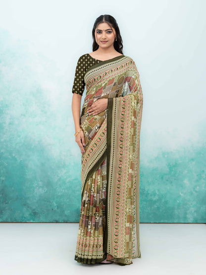 Beige Poly Viscose Saree