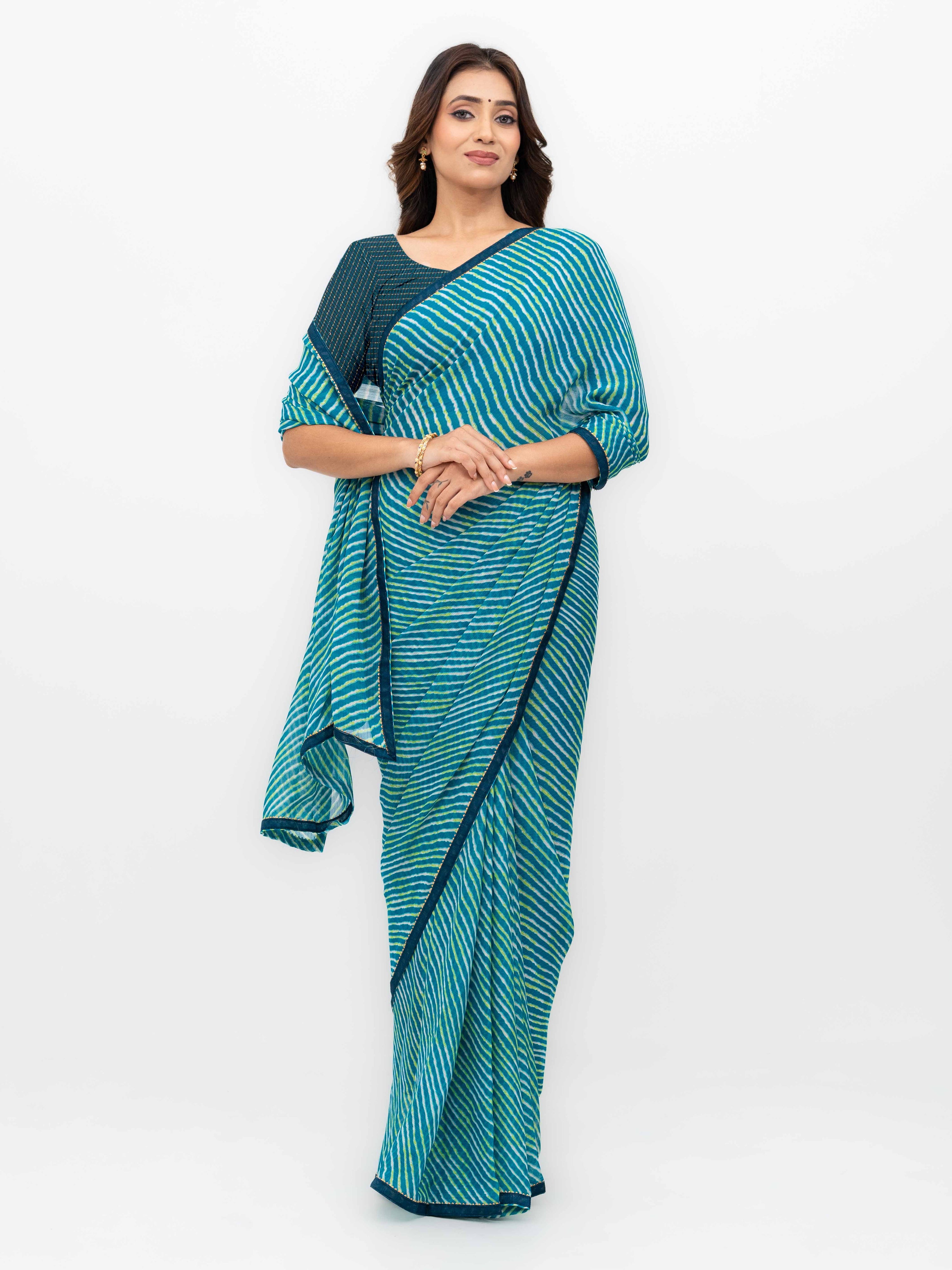 Teal Blue Georgette Leheriya Saree
