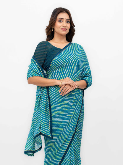Teal Blue Georgette Leheriya Saree