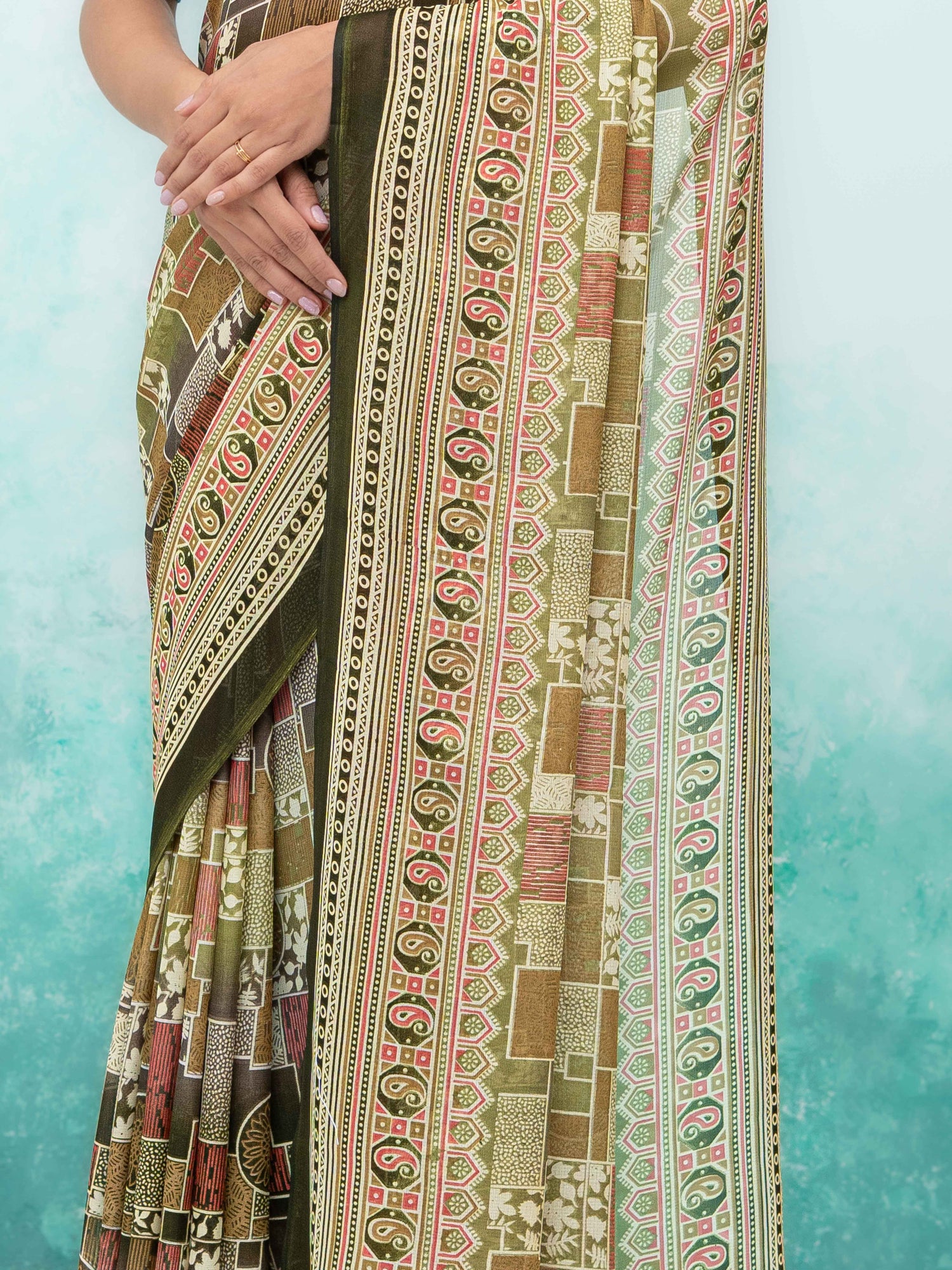 Beige Poly Viscose Saree