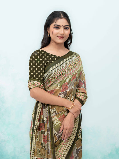 Beige Poly Viscose Saree
