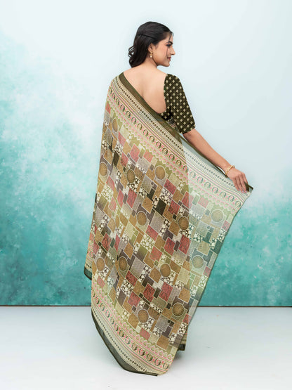 Beige Poly Viscose Saree