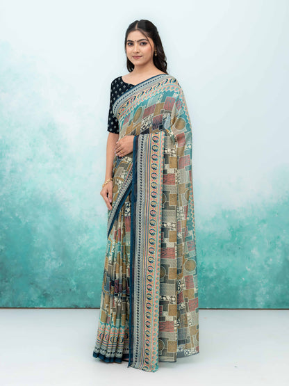 Navy Blue Poly Viscose Saree