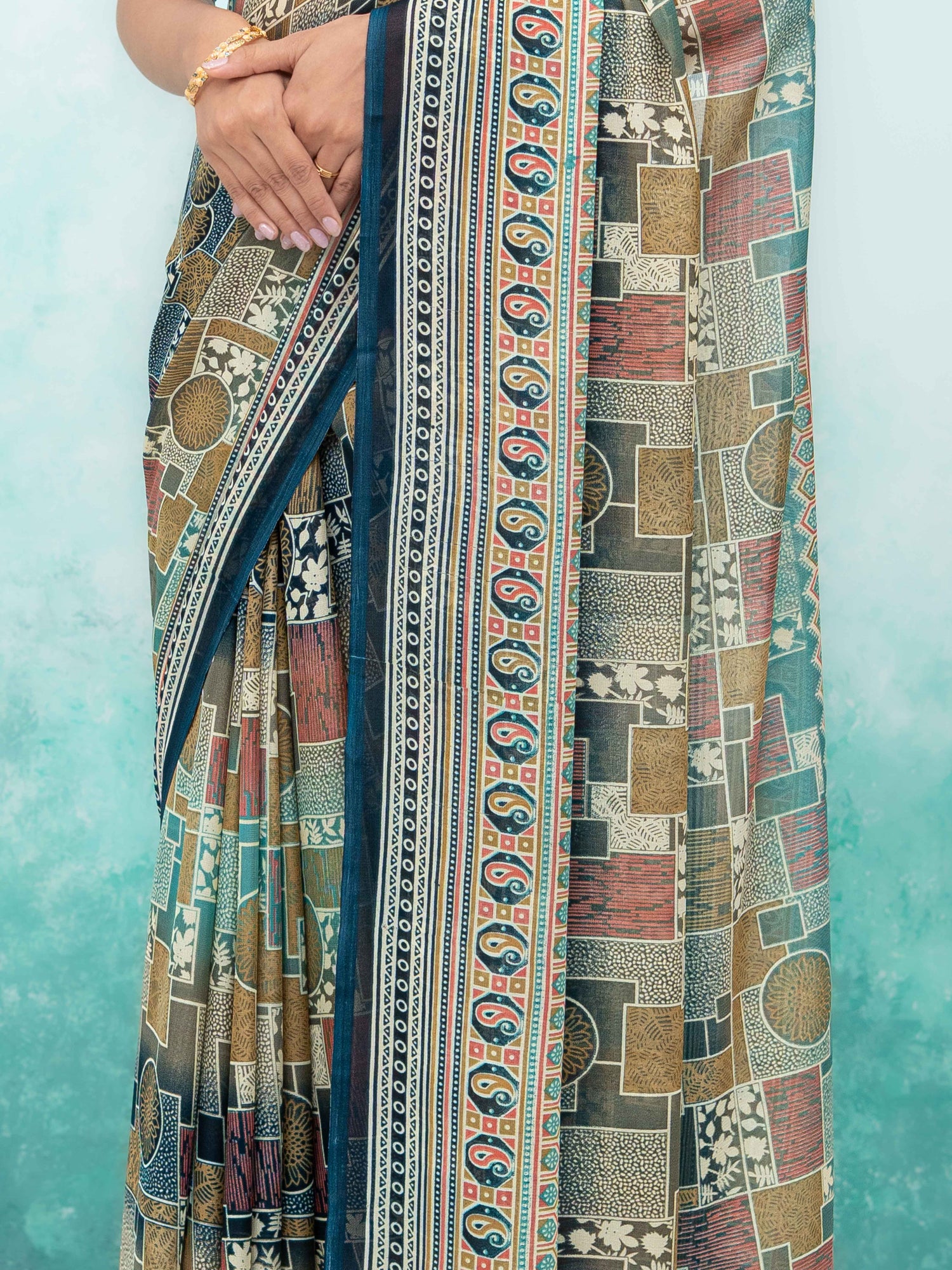 Navy Blue Poly Viscose Saree