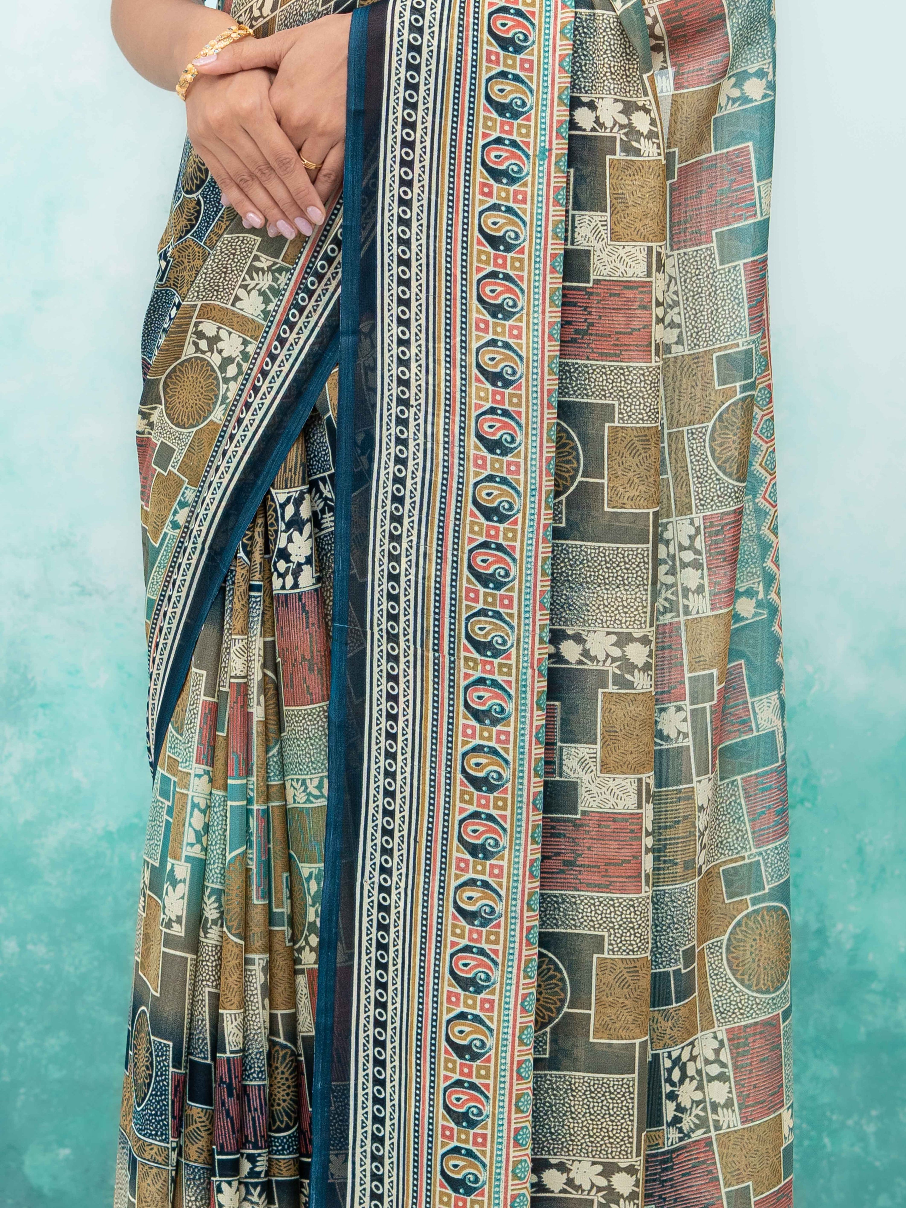 Navy Blue Poly Viscose Saree
