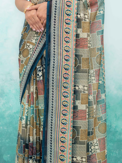 Navy Blue Poly Viscose Saree