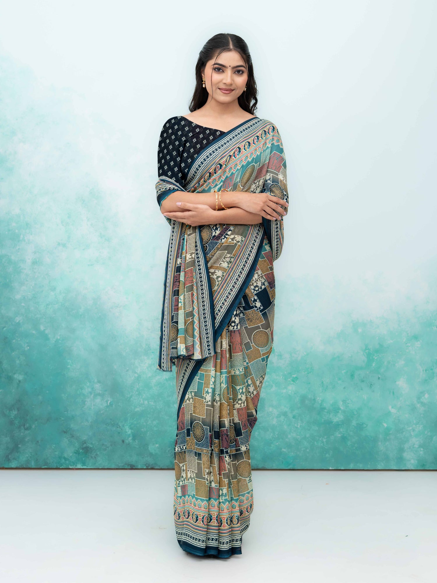 Navy Blue Poly Viscose Saree
