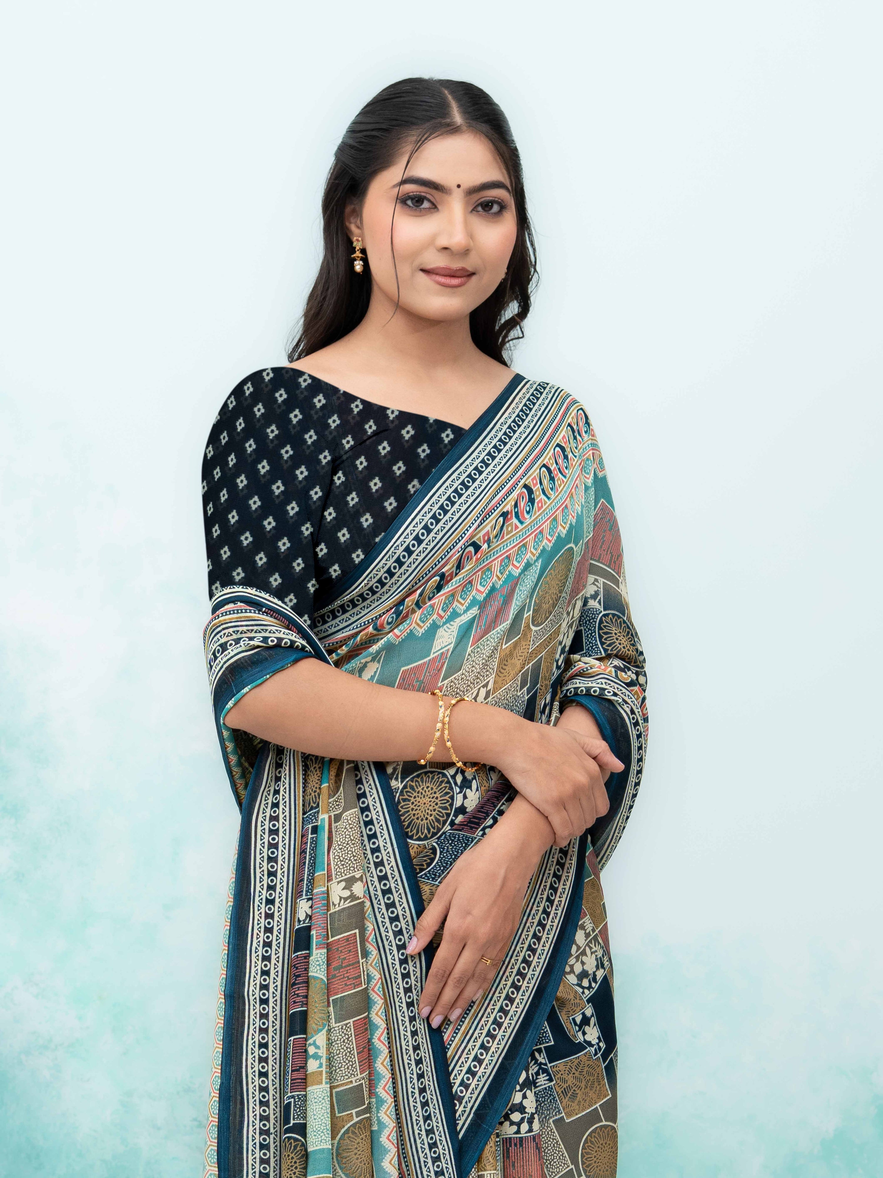 Navy Blue Poly Viscose Saree