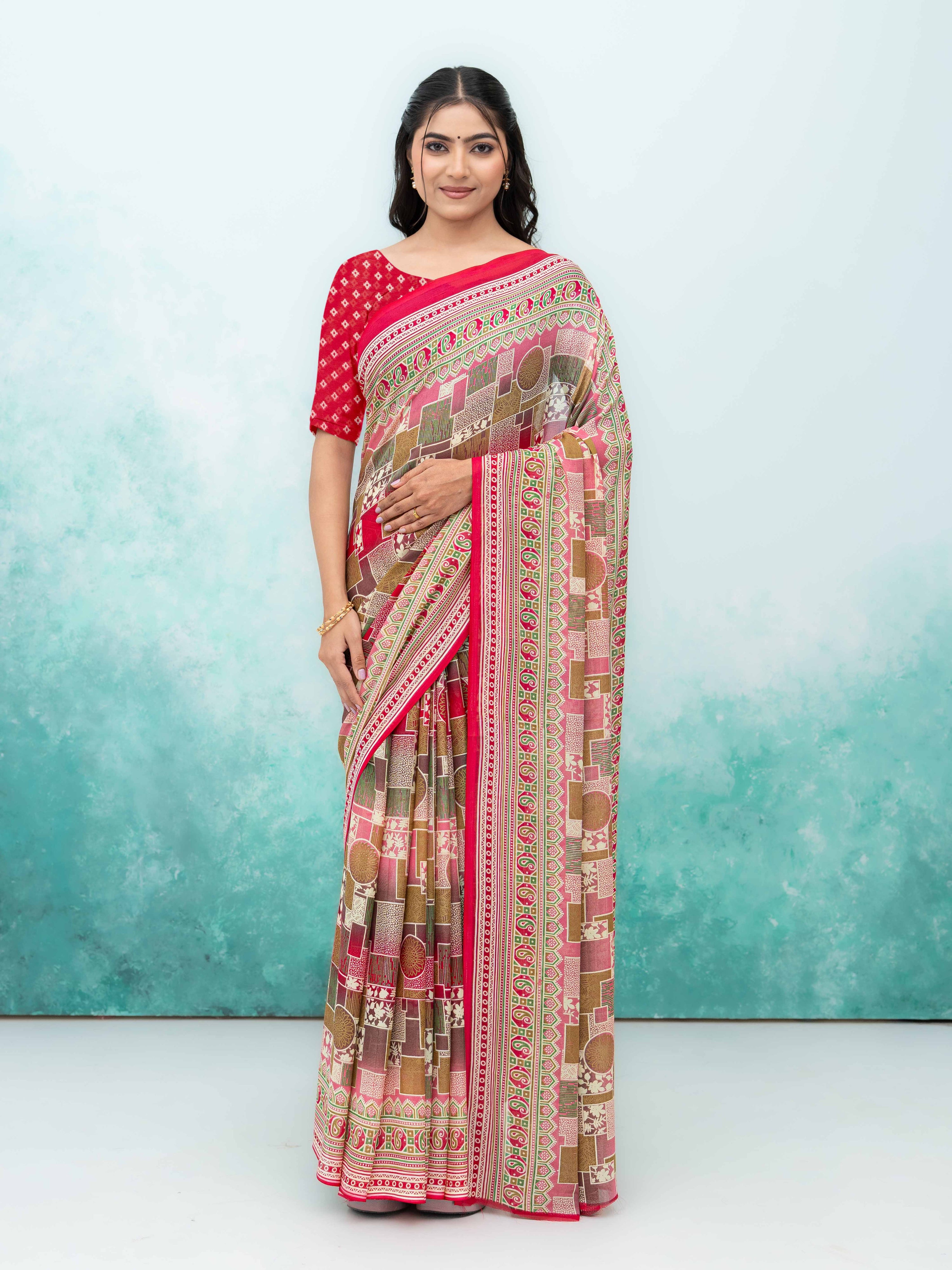 Rani Pink Poly Viscose Saree