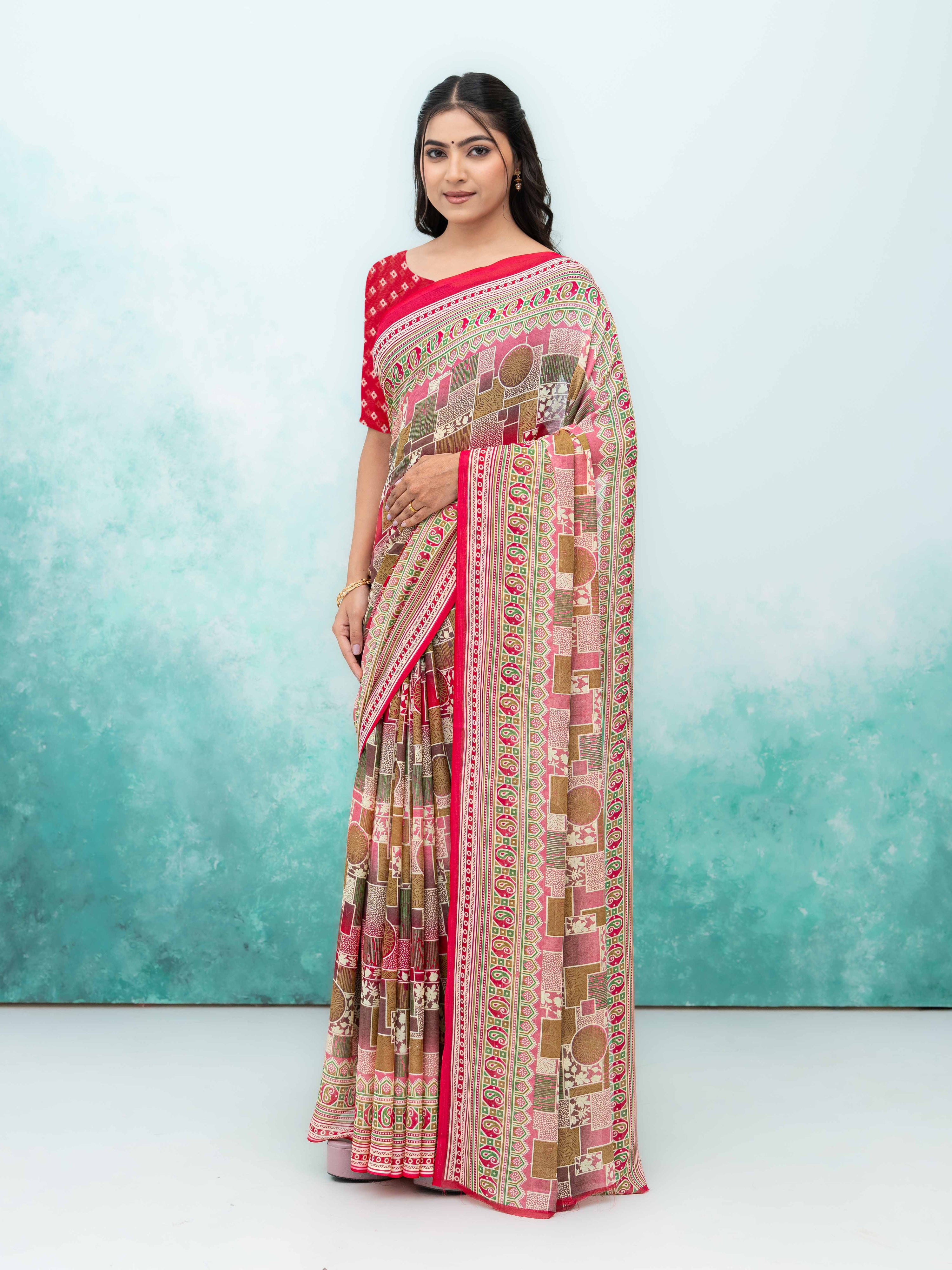 Rani Pink Poly Viscose Saree