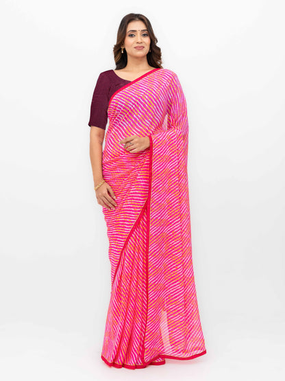 Pink Georgette Leheriya Saree