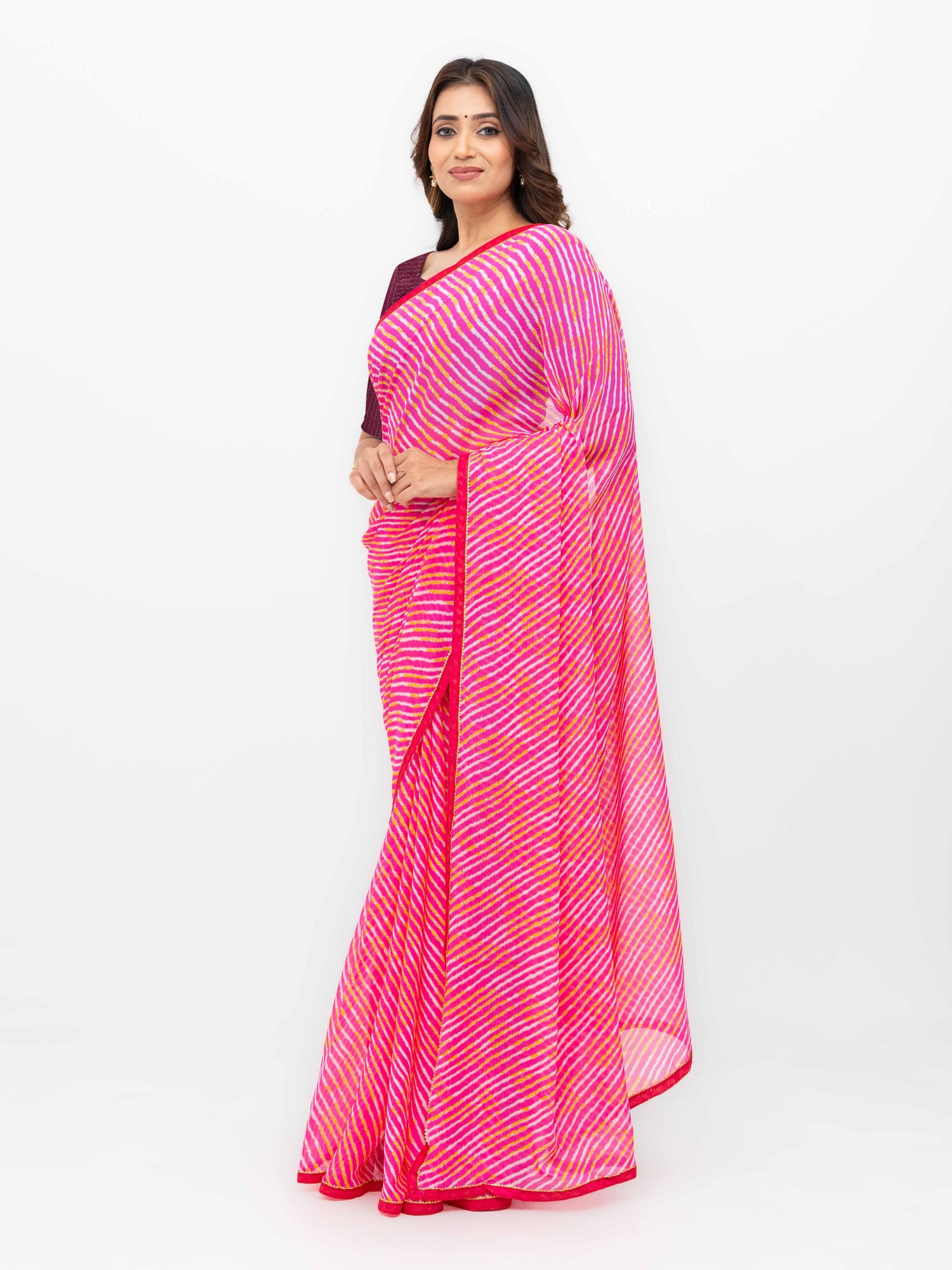 Pink Georgette Leheriya Saree