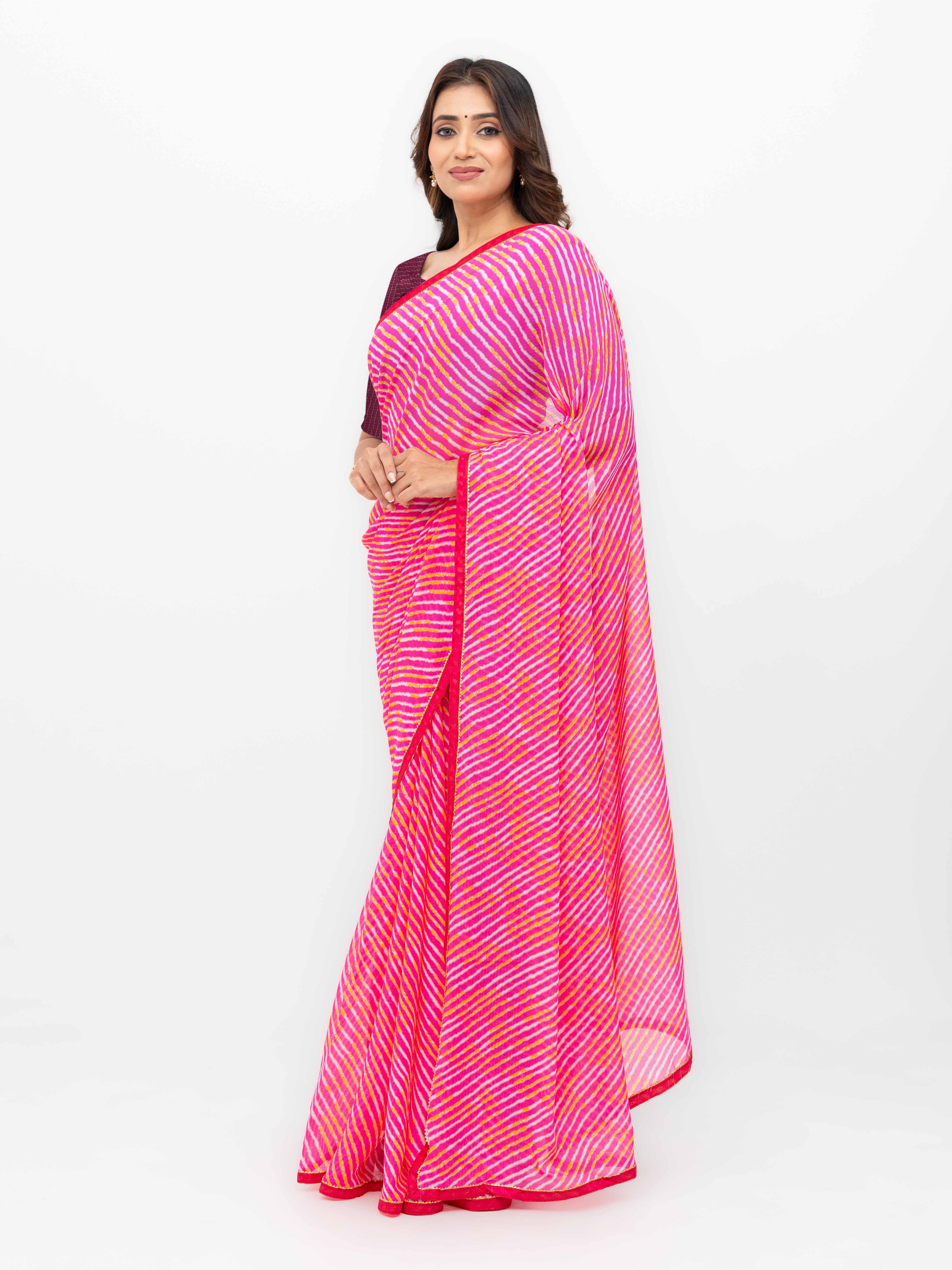 Pink Georgette Leheriya Saree