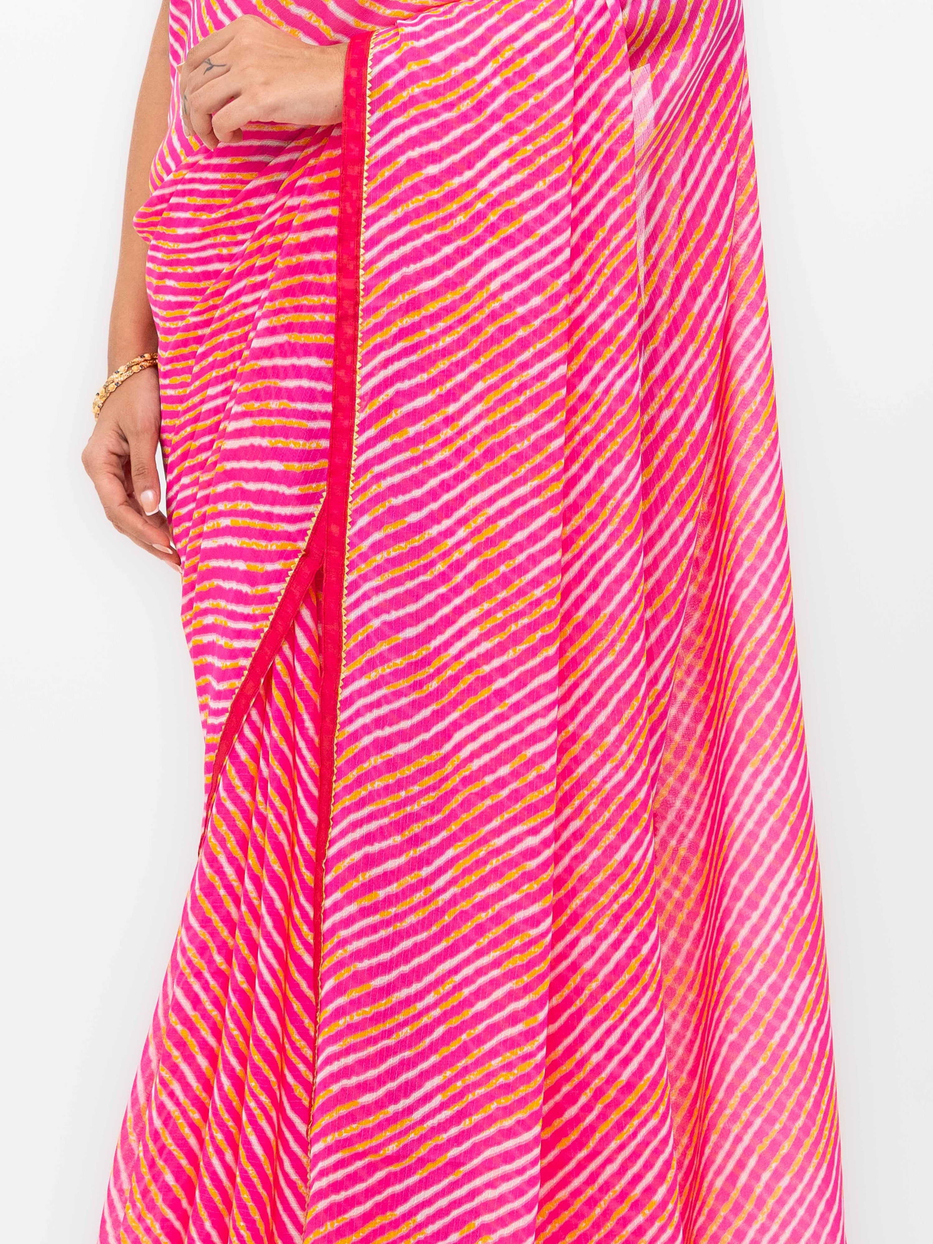 Pink Georgette Leheriya Saree