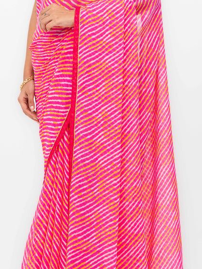 Pink Georgette Leheriya Saree