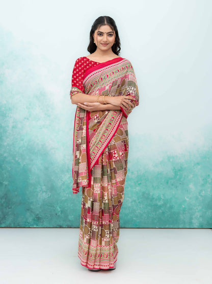 Rani Pink Poly Viscose Saree