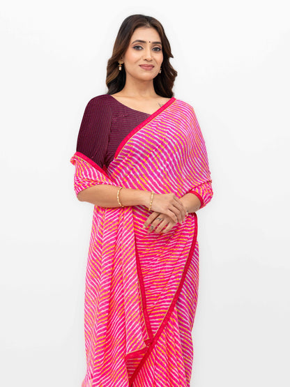 Pink Georgette Leheriya Saree