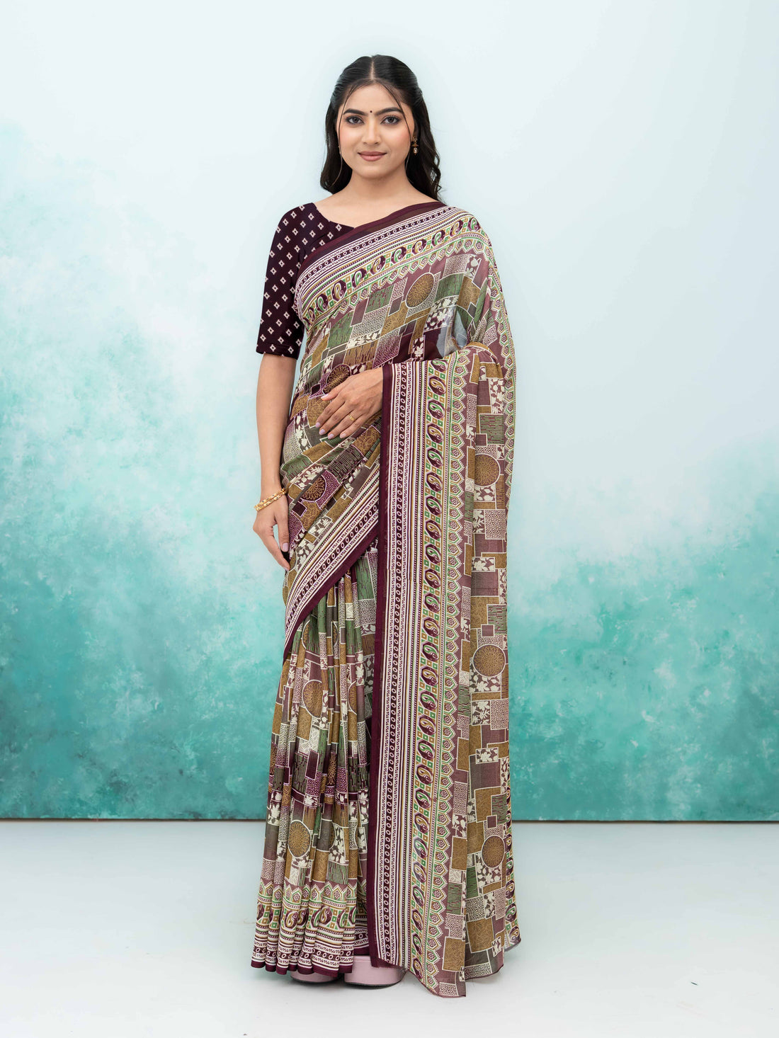 Wine Purple Poly Viscose Saree