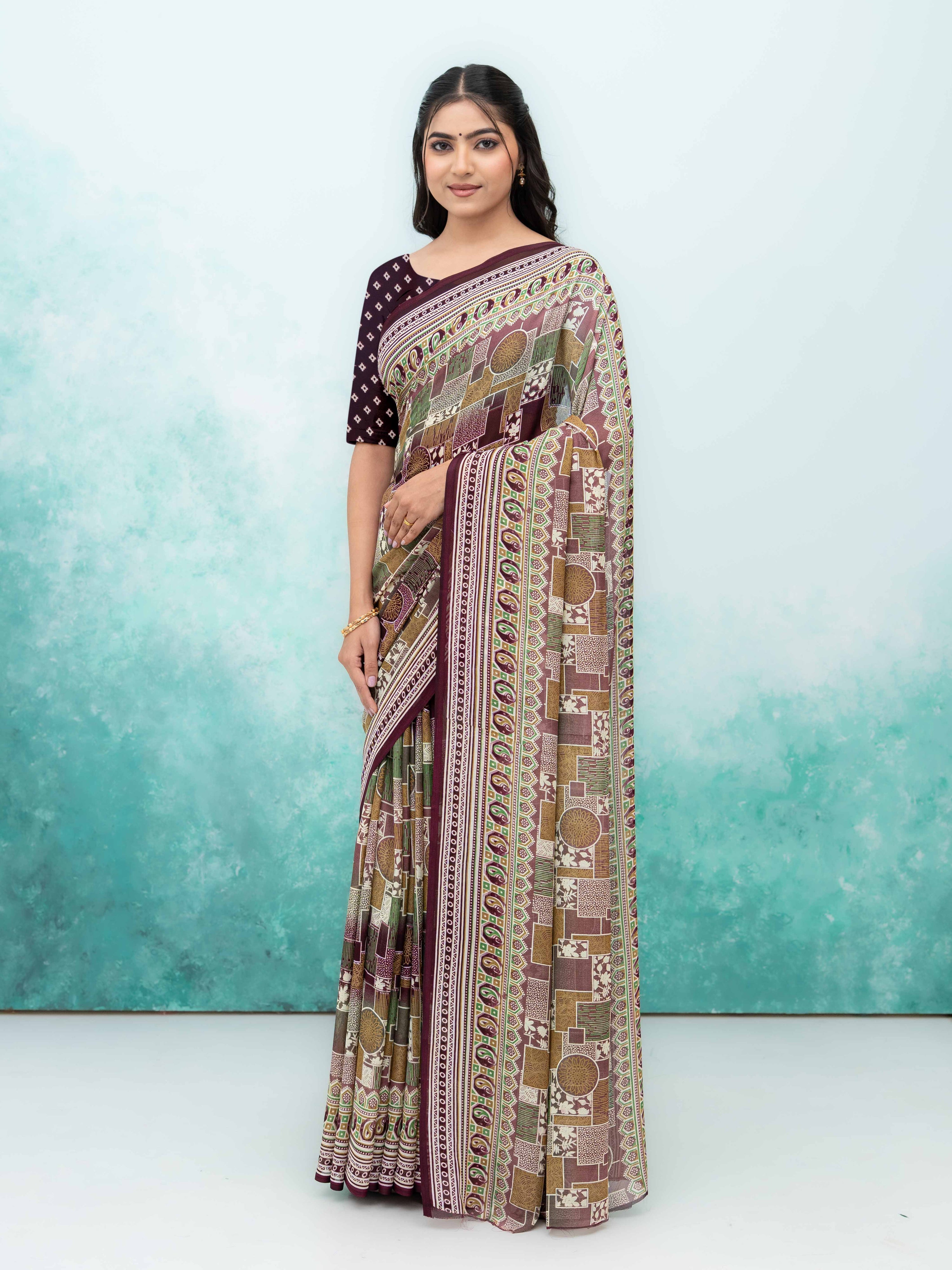 Wine Purple Poly Viscose Saree