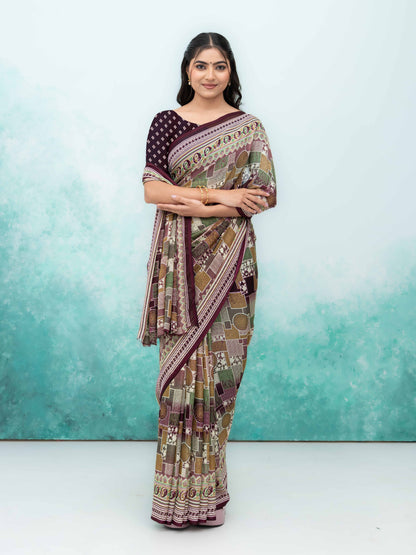 Wine Purple Poly Viscose Saree