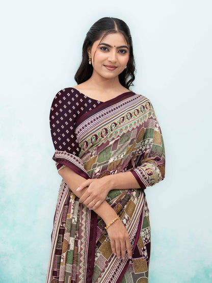 Wine Purple Poly Viscose Saree