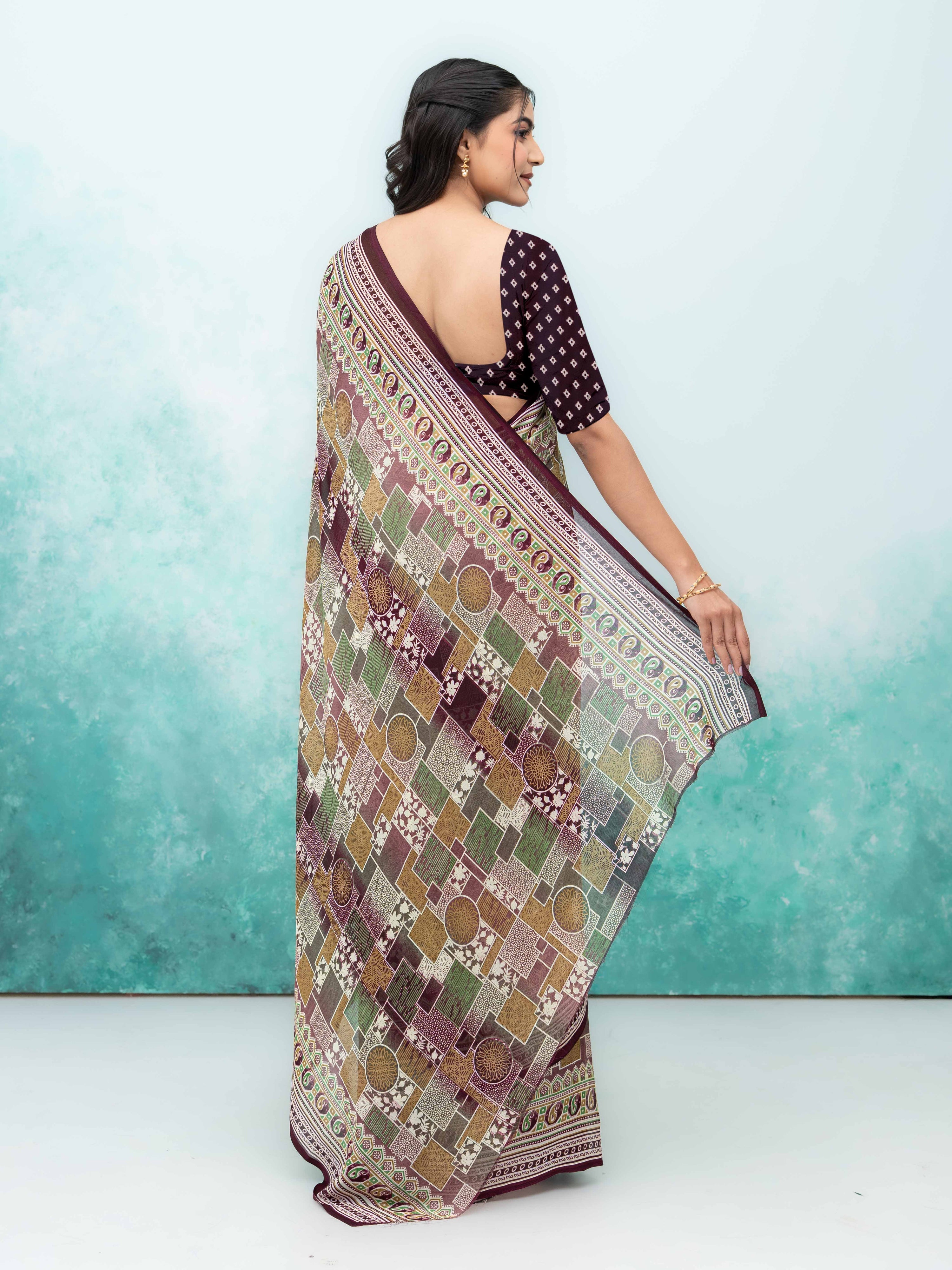 Wine Purple Poly Viscose Saree