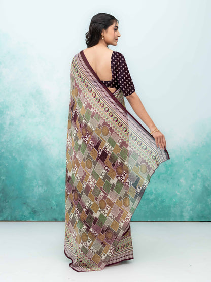 Wine Purple Poly Viscose Saree